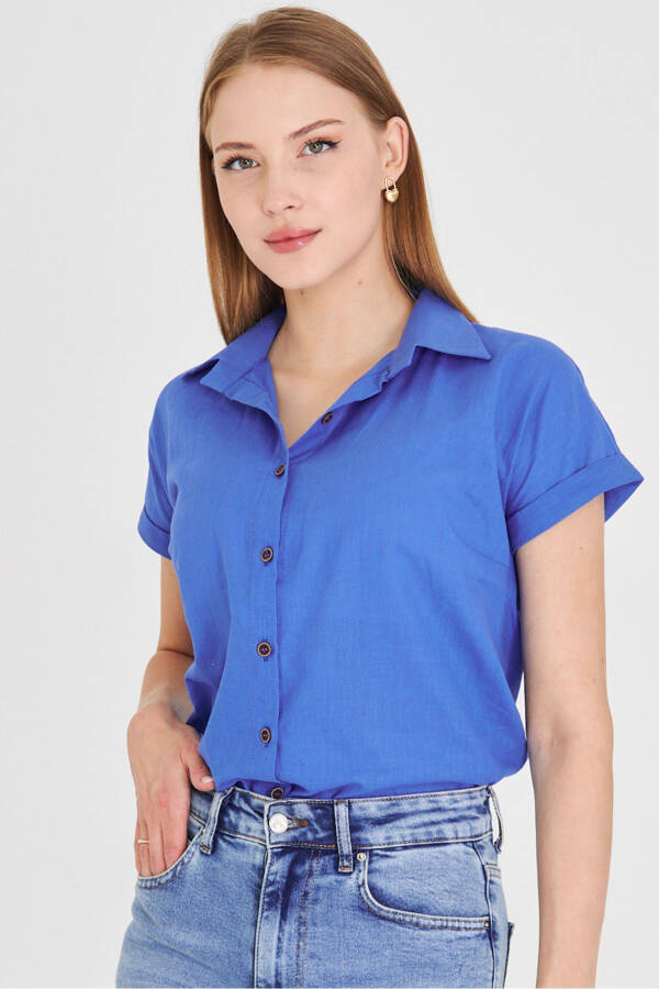 Women's Short Sleeve Linen Shirt ARM-24Y001038 - 1