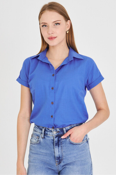 Women's Short Sleeve Linen Shirt ARM-24Y001038 - 4
