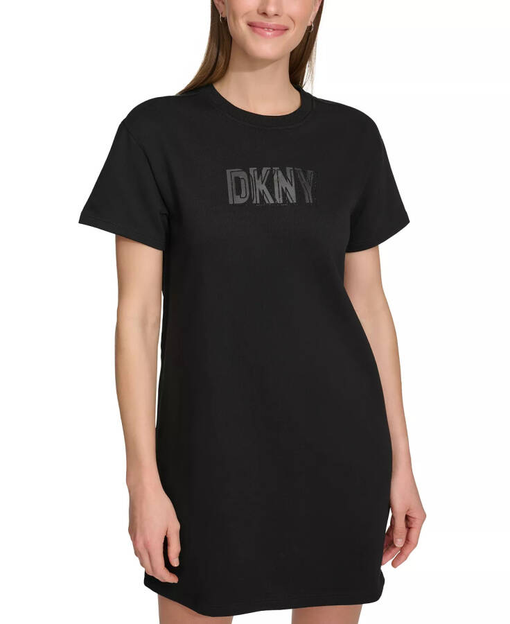 Women's Short-Sleeve Long Logo T-Shirt Dress Black - 1