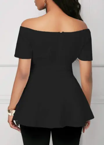 Women's Short Sleeve Madonna Collar Side Tie Imported Crepe Blouse - 3