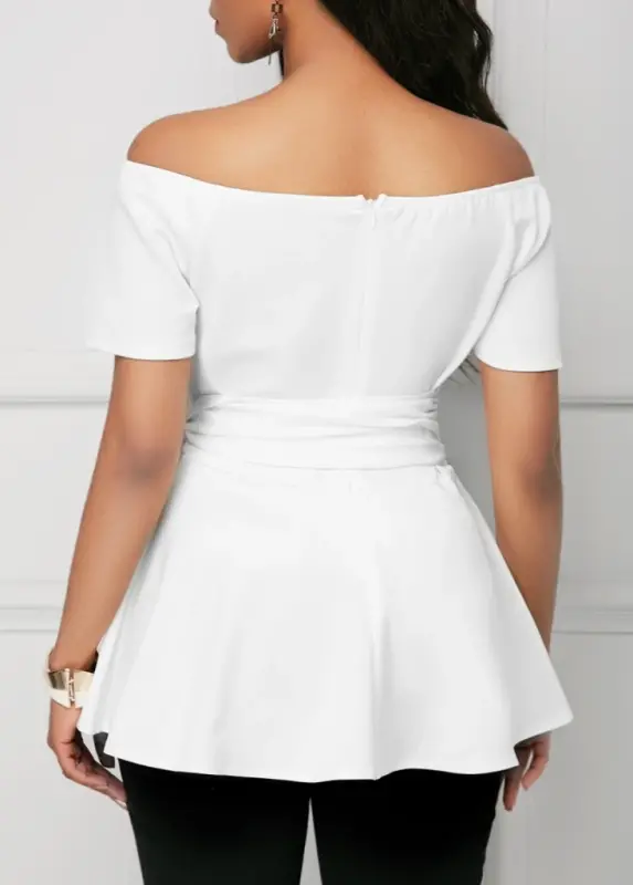 Women's Short Sleeve Madonna Collar Side Tie Imported Crepe Blouse - 3