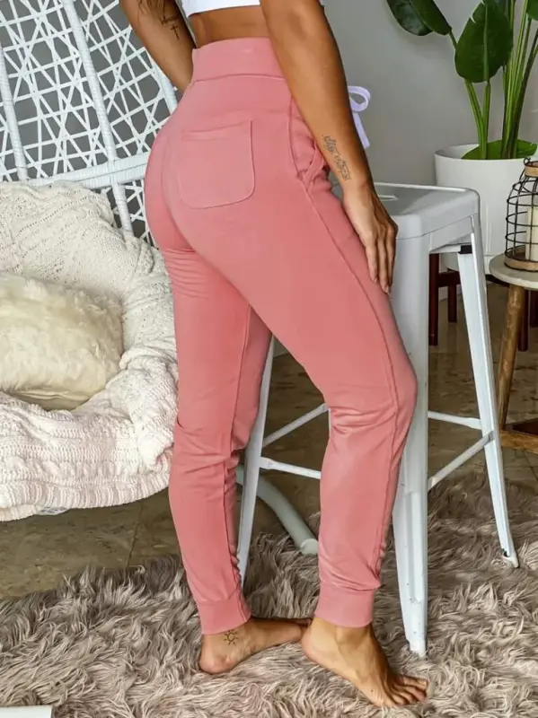 Women's Short Sleeve Madonna Collar Viscose Crop Blouse Pocketed Two Thread Tracksuit Set - 4