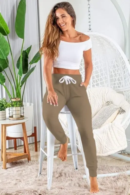 Women's Short Sleeve Madonna Collar Viscose Crop Blouse Two Thread Tracksuit Set with Pockets - 3