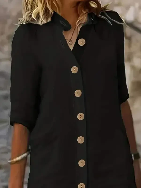 Women's Short Sleeve Mandarin Collar Button-Down Short Muslim Dress - 2