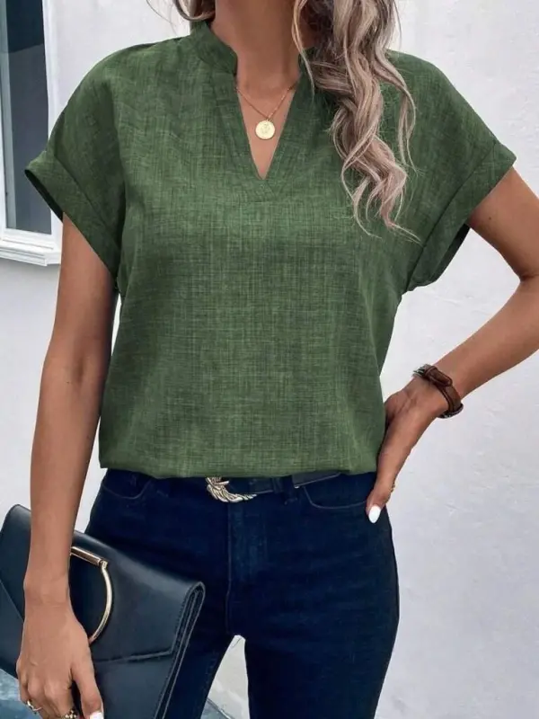 Women's Short Sleeve Mandarin Collar Sofia Blouse - BÜYÜKBEDENIZ