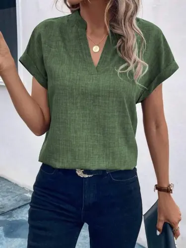 Women's Short Sleeve Mandarin Collar Sofia Blouse - 3