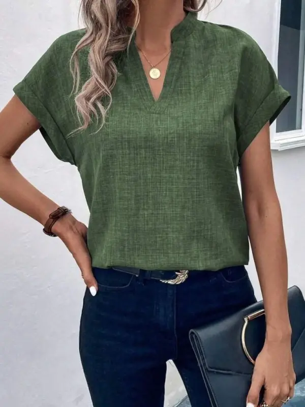 Women's Short Sleeve Mandarin Collar Sofia Blouse - 4