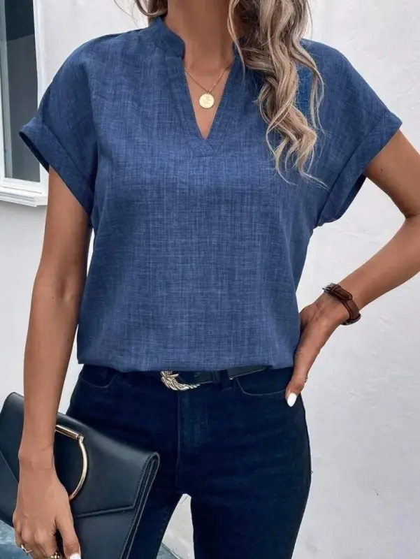 Women's Short Sleeve Mandarin Collar Sofia Blouse - BÜYÜKBEDENIZ