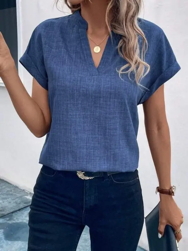 Women's Short Sleeve Mandarin Collar Sofia Blouse - 3