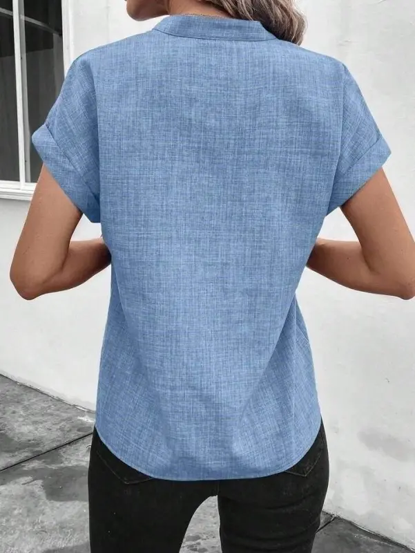 Women's Short Sleeve Mandarin Collar Sofia Blouse - 3