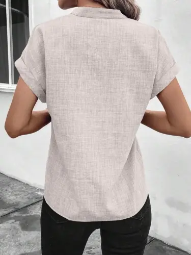 Women's Short Sleeve Mandarin Collar Sofia Blouse - 5