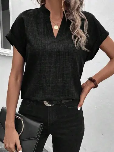 Women's Short Sleeve Mandarin Collar Sofia Blouse - 1