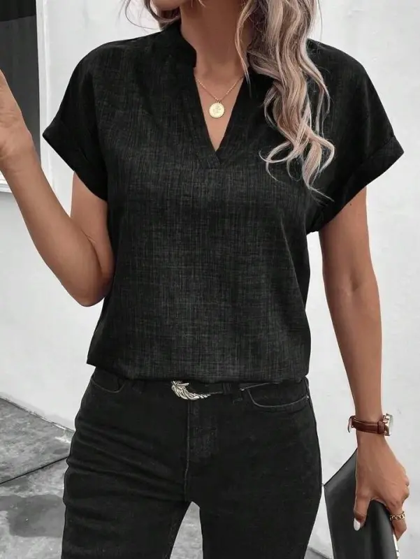 Women's Short Sleeve Mandarin Collar Sofia Blouse - 2