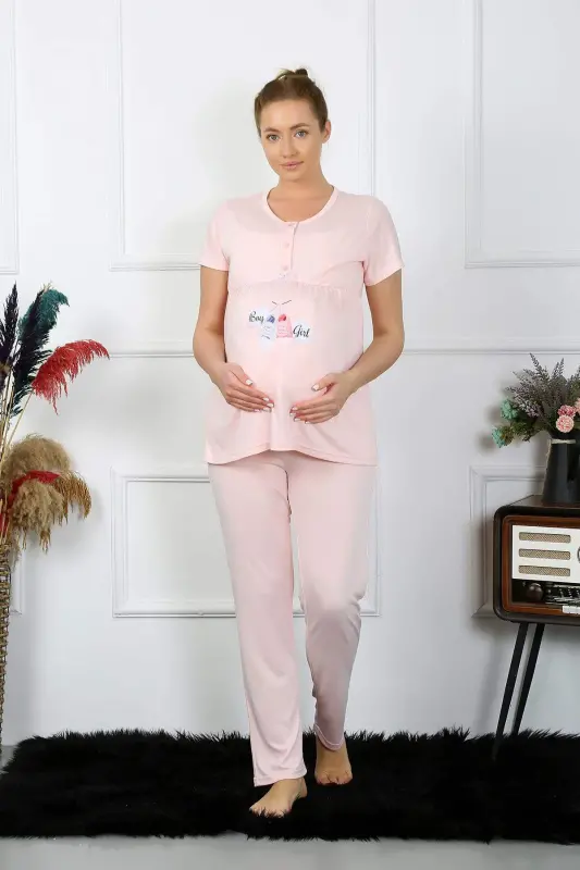 Women's Short Sleeve Maternity and Nursing Pajama Set Powder 45210 - 1