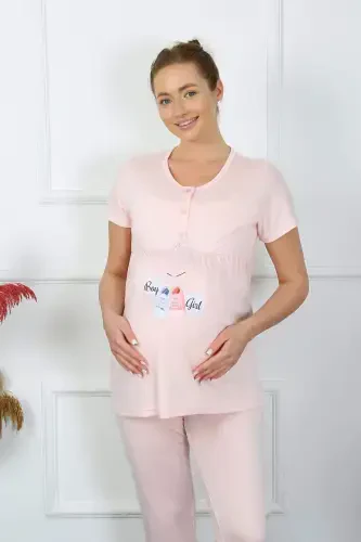 Women's Short Sleeve Maternity and Nursing Pajama Set Powder 45210 - BÜYÜKBEDENIZ (1)