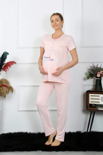 Women's Short Sleeve Maternity and Nursing Pajama Set Powder 45210 - 3