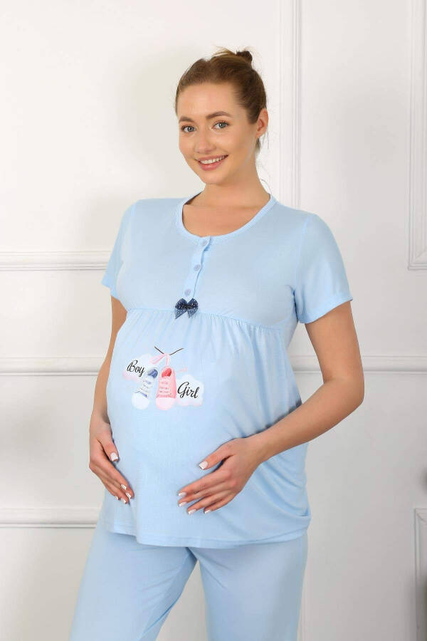 Women's Short Sleeve Maternity and Postpartum Pajama Set Blue 45210 - 4