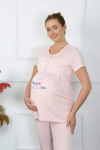 Women's Short Sleeve Maternity Nursing Pyjama Set Powder 45210 - BÜYÜKBEDENIZ (1)