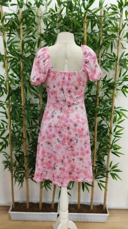 Women's Short Sleeve Mini Floral Print Lace-Up Detail Supima Midi Dress - 7