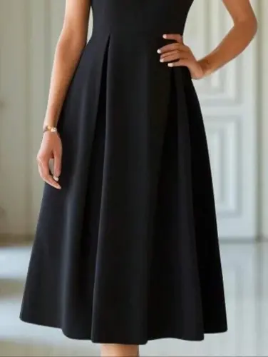 Women's Short Sleeve Mock Neck Pleated Crinkle Crepe Midi Dress - 4