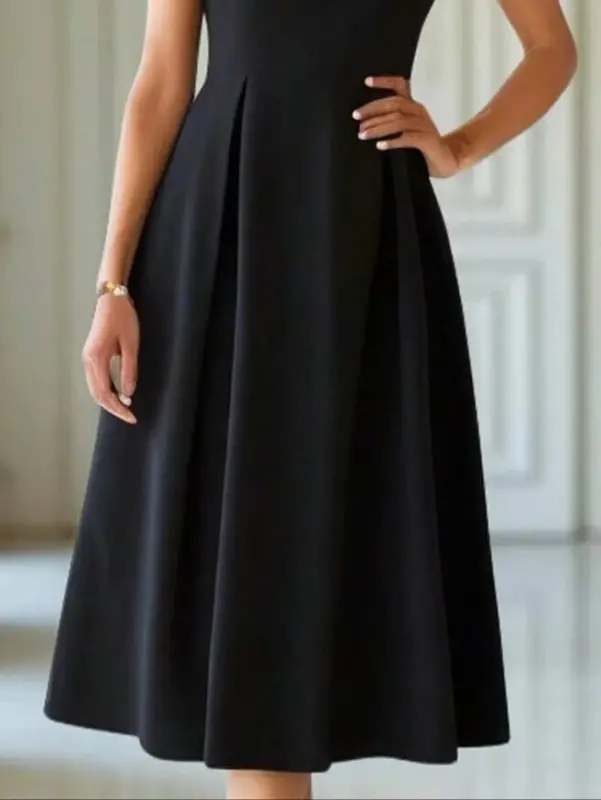 Women's Short Sleeve Mock Neck Pleated Crinkle Crepe Midi Dress - 4