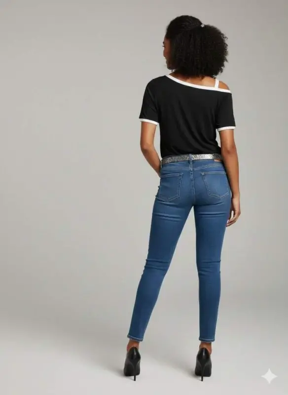 Women's Short Sleeve One Shoulder Buckle Detail Viscose Blouse - 7