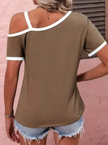 Women's Short Sleeve One Shoulder Buckle Detail Viscose Blouse - BÜYÜKBEDENIZ (1)