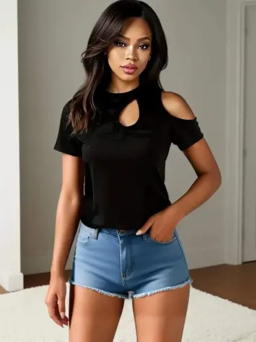 Women's Short Sleeve One Shoulder Cut Out Detail Viscose Blouse - 5