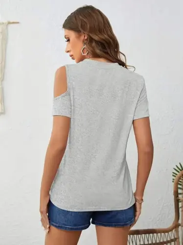 Women's Short Sleeve One Shoulder Cut Out Detail Viscose Blouse - 3