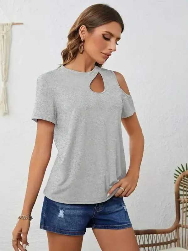 Women's Short Sleeve One Shoulder Cut Out Detail Viscose Blouse - 4