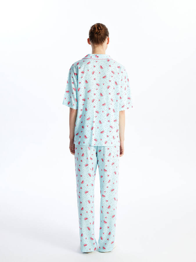 Women's Short Sleeve Pajama Set with Shirt Collar Pattern - 15