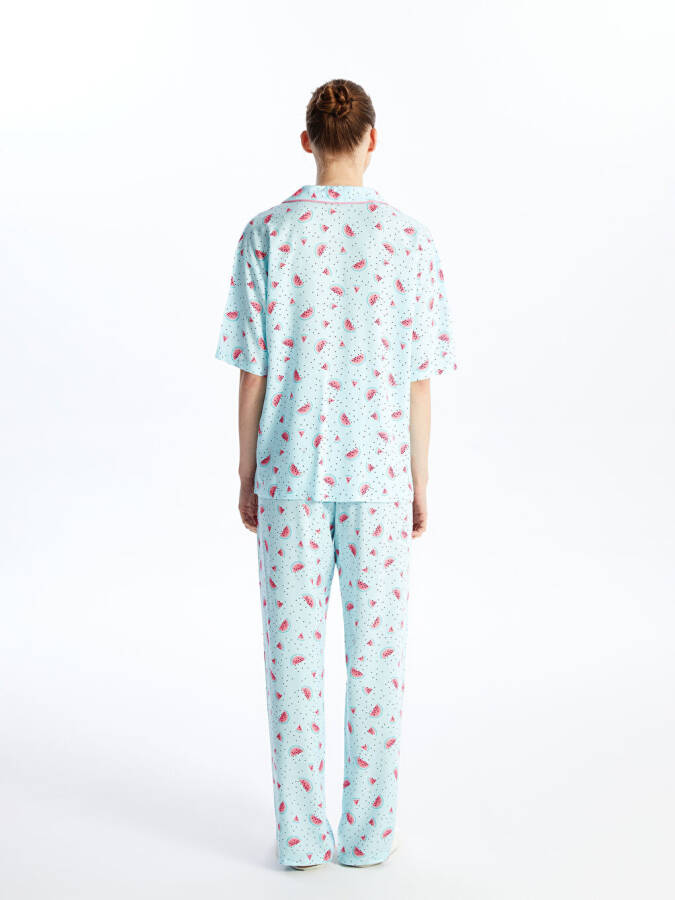 Women's Short Sleeve Pajama Set with Shirt Collar Pattern - 5