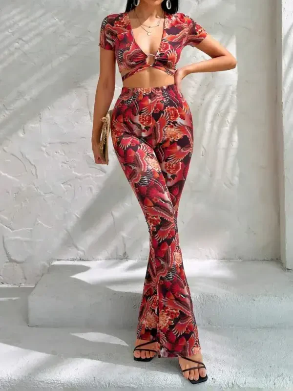 Women's Short Sleeve Patterned Set - 1