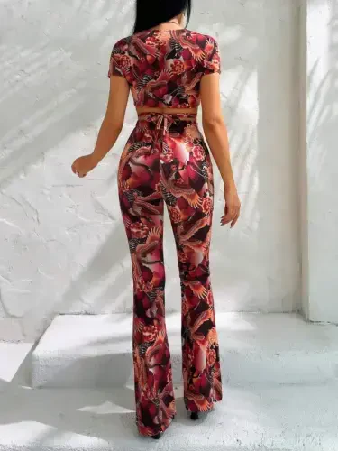 Women's Short Sleeve Patterned Set - 4