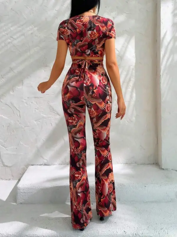 Women's Short Sleeve Patterned Set - 4