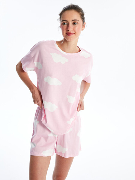 Women's Short Sleeve Printed Bicycle Collar Shorts Pajama Set - 10