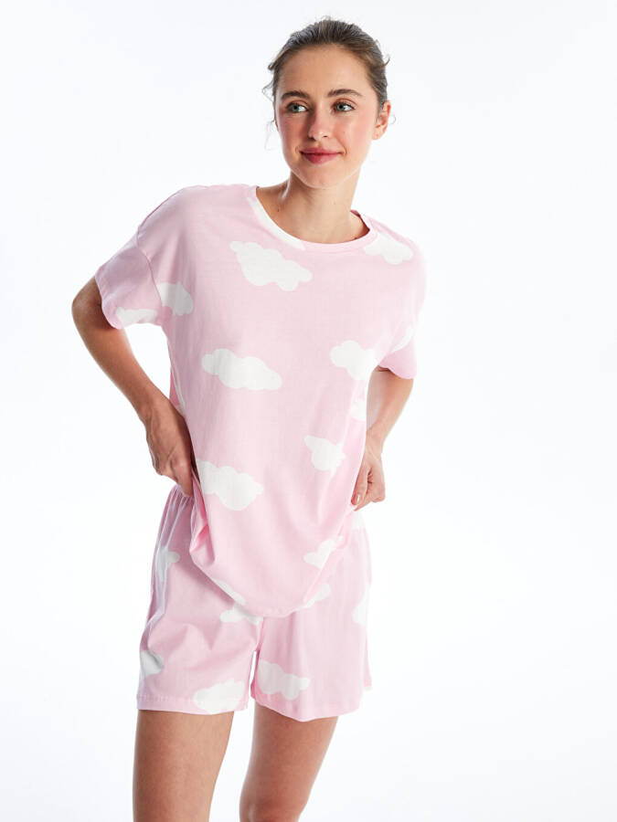 Women's Short Sleeve Printed Bicycle Collar Shorts Pajama Set - 10