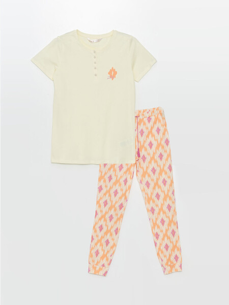 Women's Short Sleeve Printed Bike Collar Pajama Set - 5