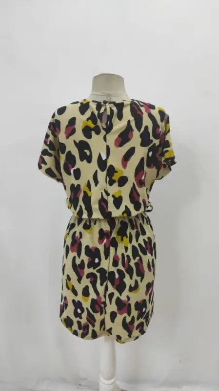 Women's Short Sleeve Round Neck Belted Geometric Patterned Jersey Dress - 5