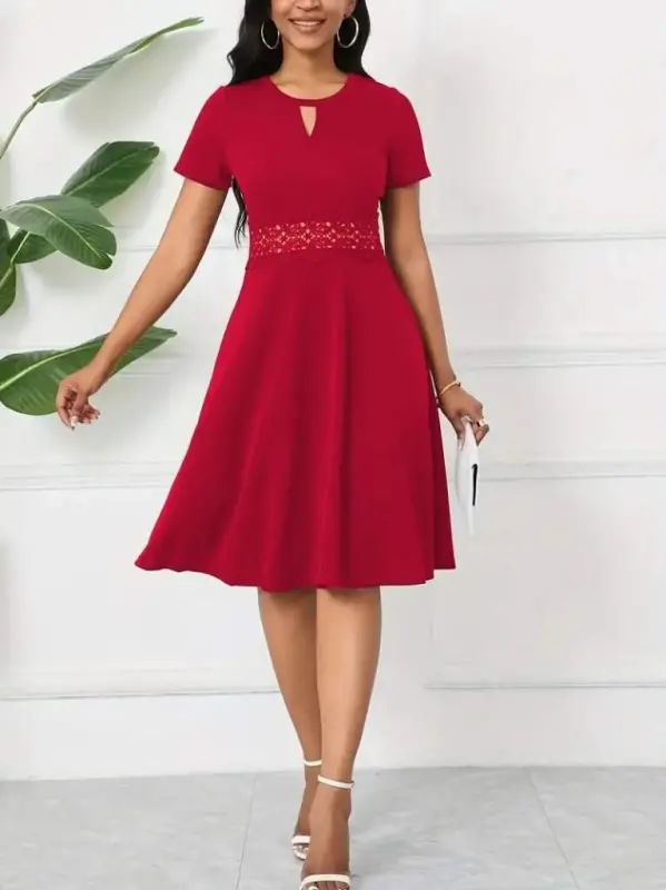 Women's Short Sleeve Round Neck Drop Detailed Shimmer Dress - 3