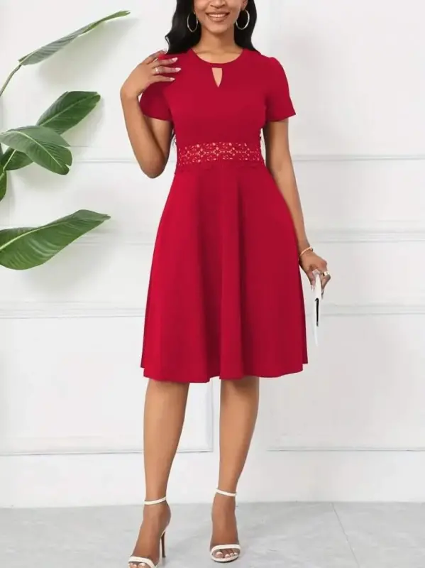 Women's Short Sleeve Round Neck Drop Detailed Shimmer Dress - 6