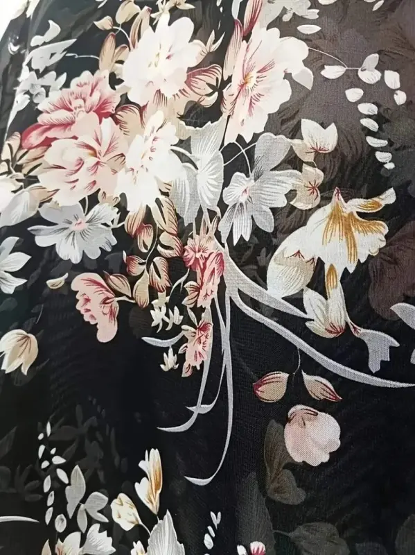 Women's Short Sleeve Round Neck Floral Print Asymmetrical Cut Chiffon Blouse - 9