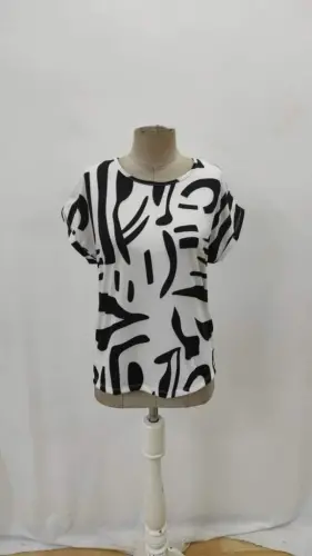 Women's Short Sleeve Round Neck Patterned Supima Blouse - 5