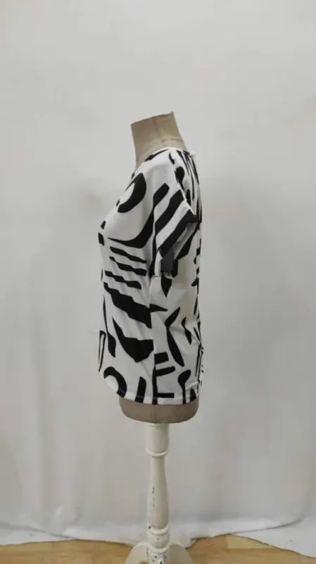 Women's Short Sleeve Round Neck Patterned Supima Blouse - 6