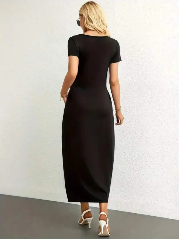 Women's Short Sleeve Round Neck Pocketed Viscose Dress - 4