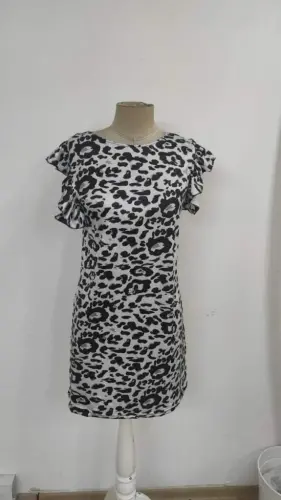 Women's Short Sleeve Ruffle Detail Back Tie Leopard Print Sleeveless Mini Micro Dress - 5
