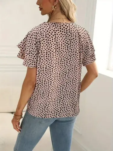 Women's Short Sleeve Ruffled Printed Supreme Blouse - 2