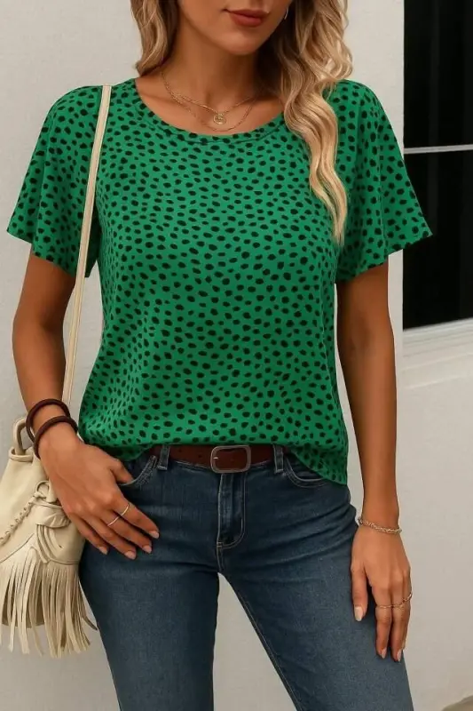 Women's Short Sleeve Ruffled Sleeve Printed Supreme Blouse - 1