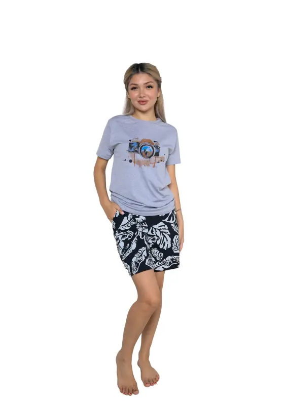 Women's Short Sleeve Shorts Pajama Set 3626 - 1