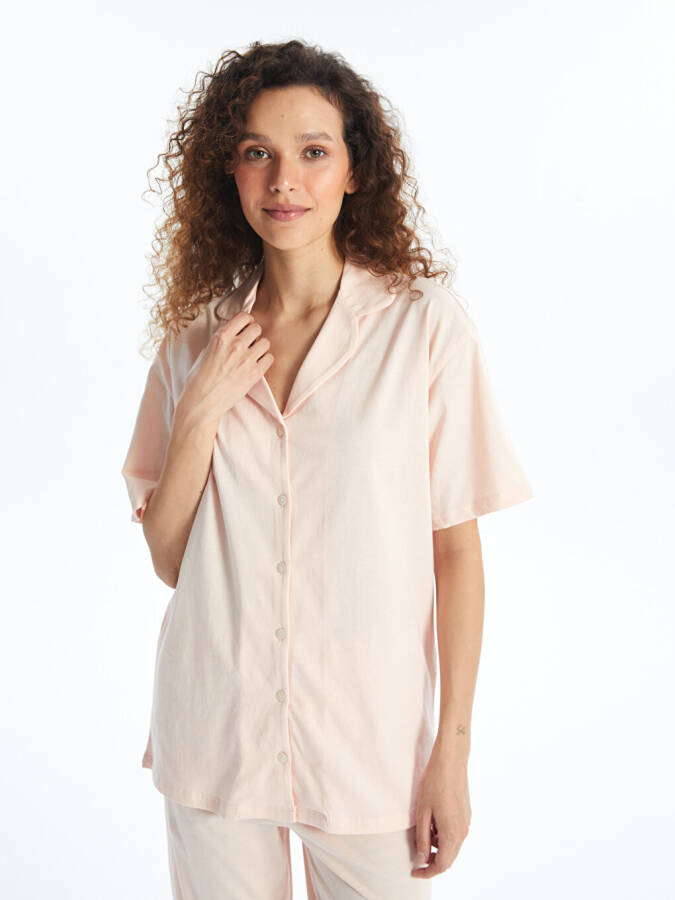 Women's Short Sleeve Solid Pajama Set with Shirt Collar - 13